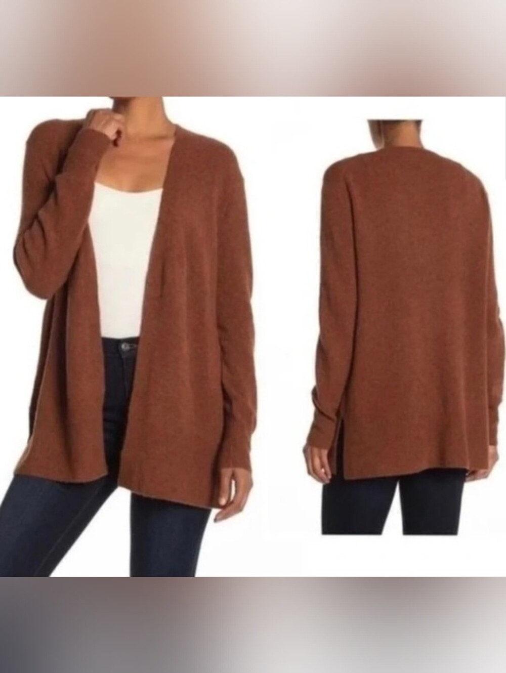 Madewell Wool-Blend Open-Front Cardigan in Rust Brown Size Small S